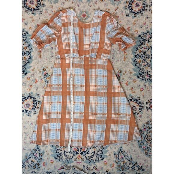 Asos Lost Ink Tie Back Check Midi Dress in Blue and Orange  - 14 - Picture 8 of 11